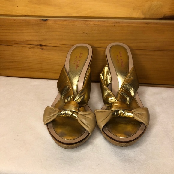 Kate Spade Gold Wood Slide Sandals 10 - Picture 2 of 8